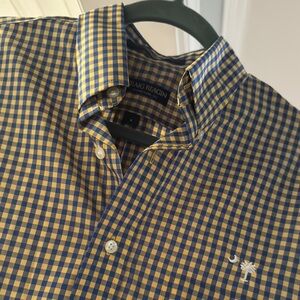 Craig Reagin Men's Blue and Yellow Checkered Shirt Size Small